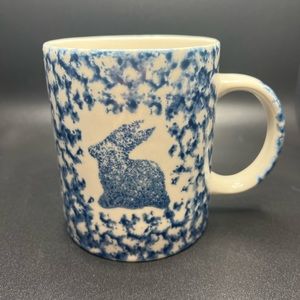 Gibson Bunny Rabbit Mug Cup Cobalt Blue Spongeware Ceramic Vintage